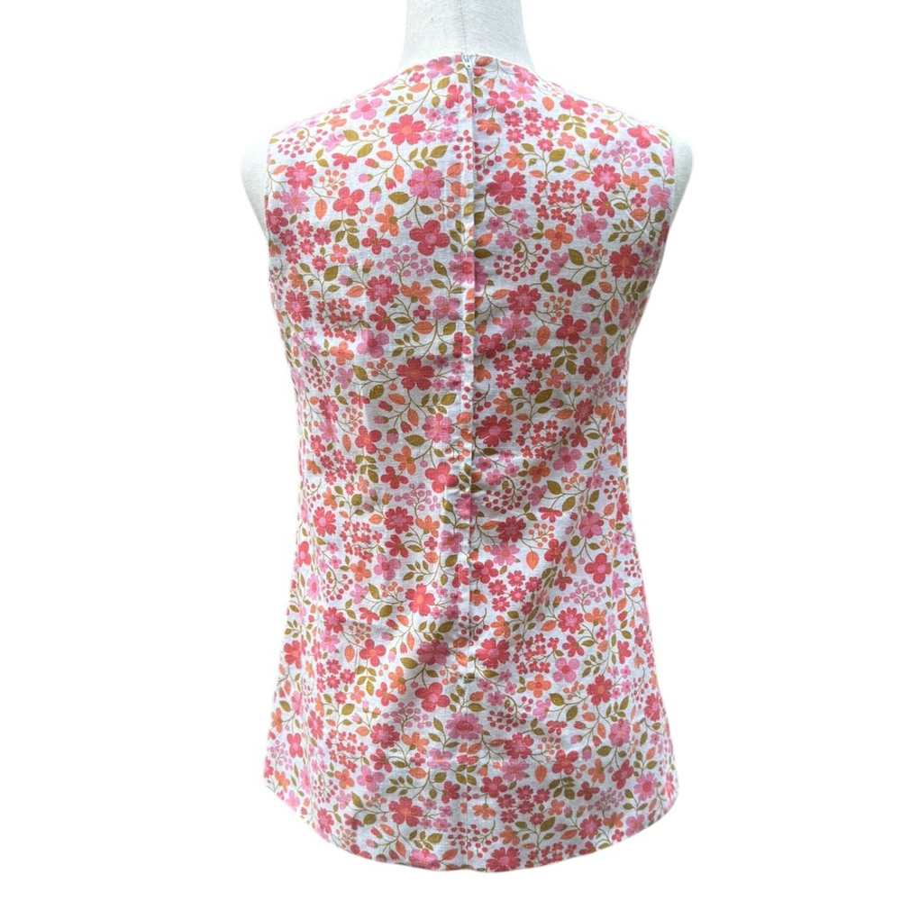 Vintage 60s Floral Tunic Top Mod Sleeveless Pink Cottagecore Boho M 8 10 Flowers - Picture 10 of 11